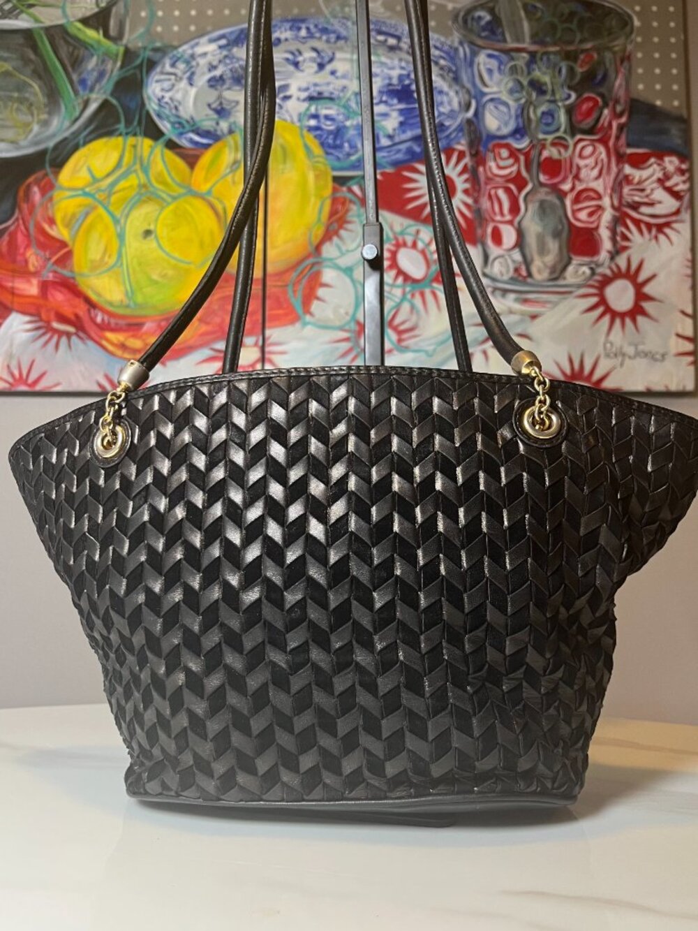 Vintage Bally Black Woven Suede & Leather Tote Bag - Picture 4 of 16